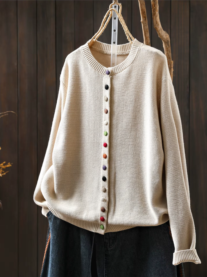 Roserow | Women’s Colourful Button Crew-Neck Cardigan
