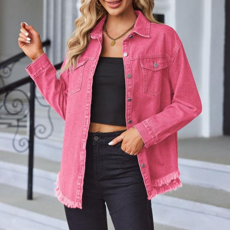 Roserow | Women's Casual Frayed-Hem Jacket