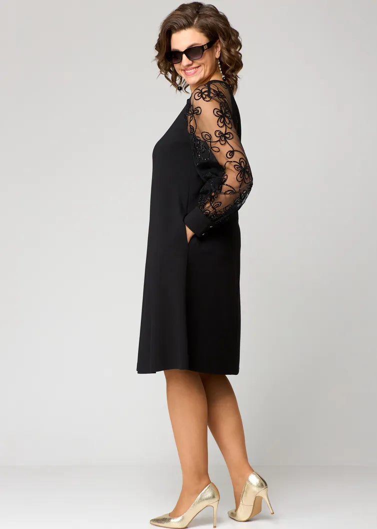 Roserow | Women’s Lace Sleeve Midi Dress