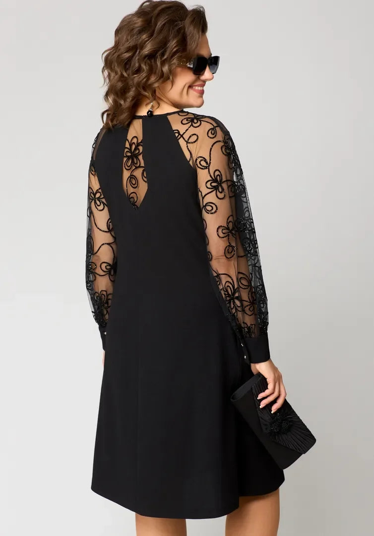 Roserow | Women’s Lace Sleeve Midi Dress
