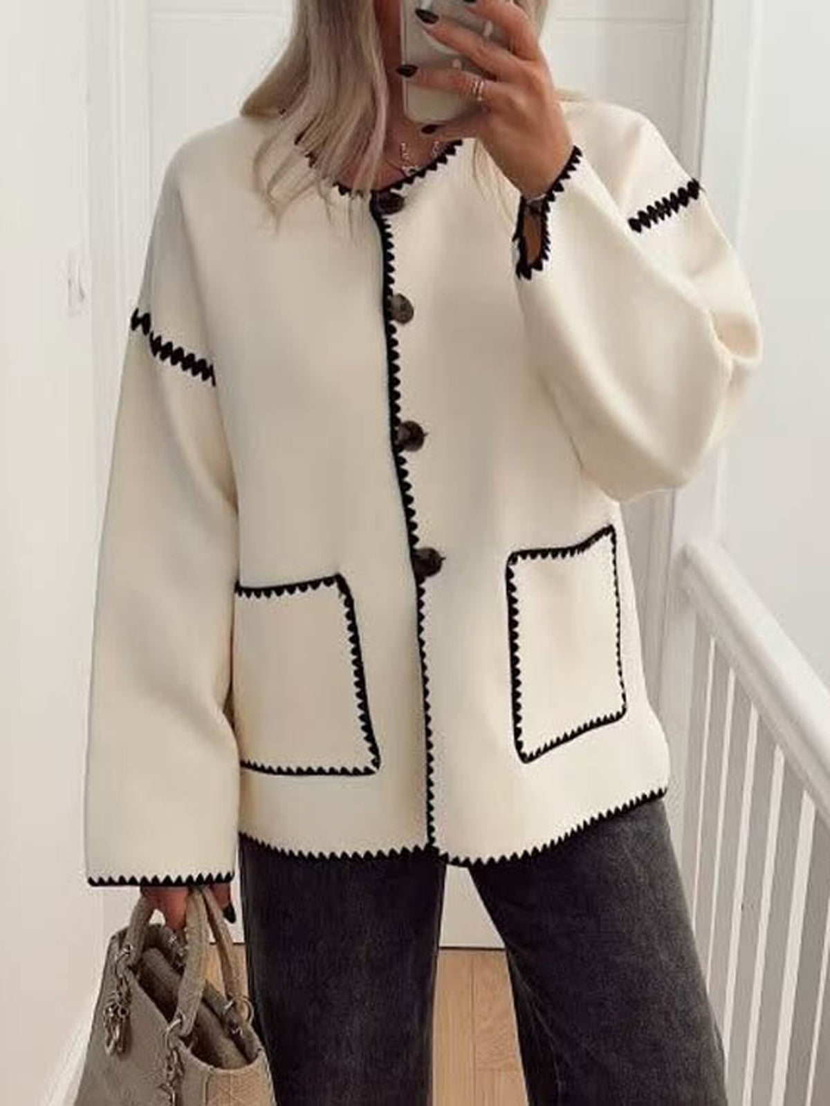 Claire | Women's Contrast-Trim Button-Front Jacket