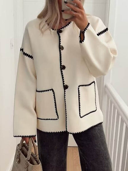 Claire | Women's Contrast-Trim Button-Front Jacket