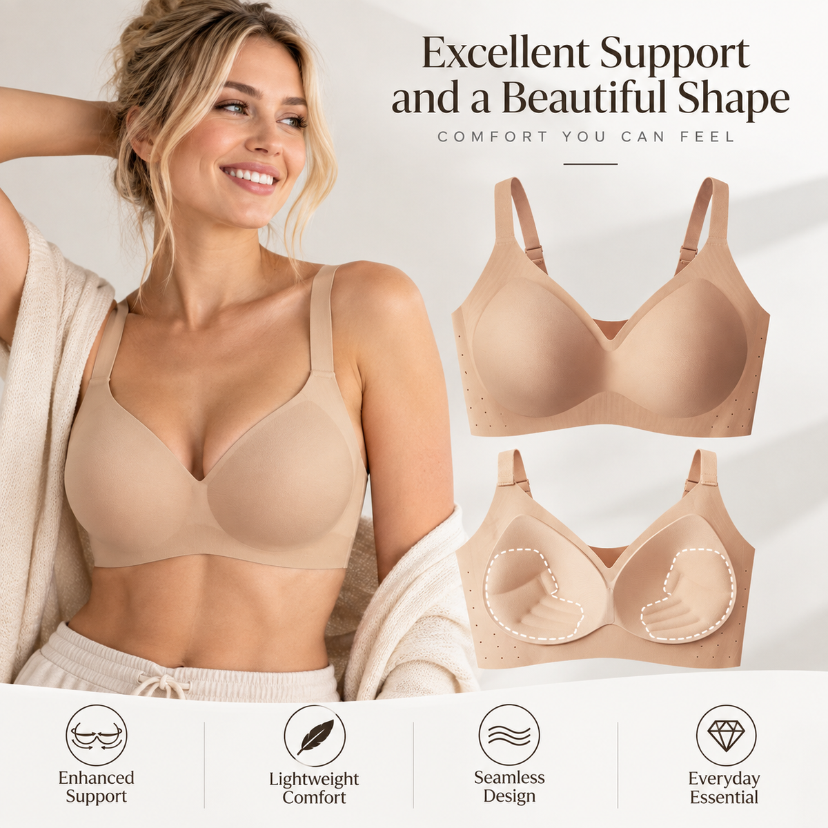 Roserow | Seamless ShapeLift Bra — Wireless Support & Fuller-Looking Fit