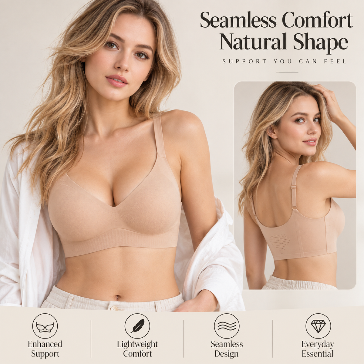 Roserow | Seamless ShapeLift Bra — Wireless Support & Fuller-Looking Fit