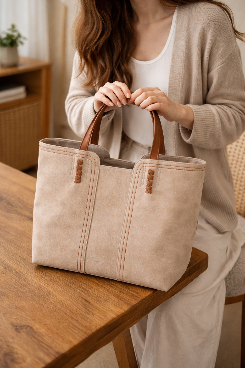 Roserow | Women’s Large Contrast-Stitch Tote Bag