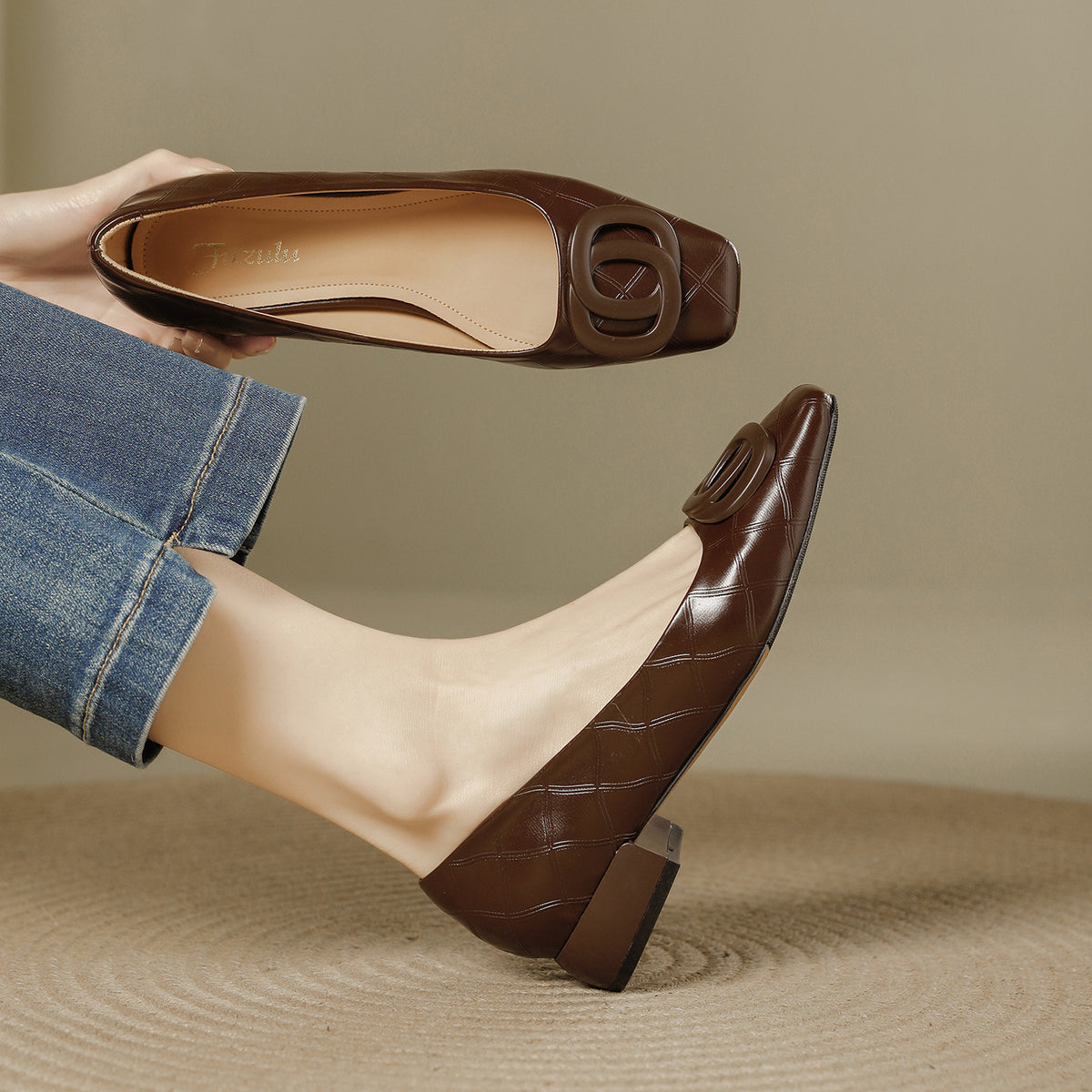 Roserow | Women’s Retro Square-Toe Block Heel Loafers