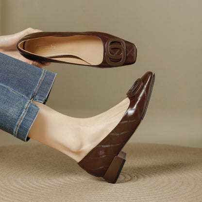 Roserow | Women’s Retro Square-Toe Block Heel Loafers
