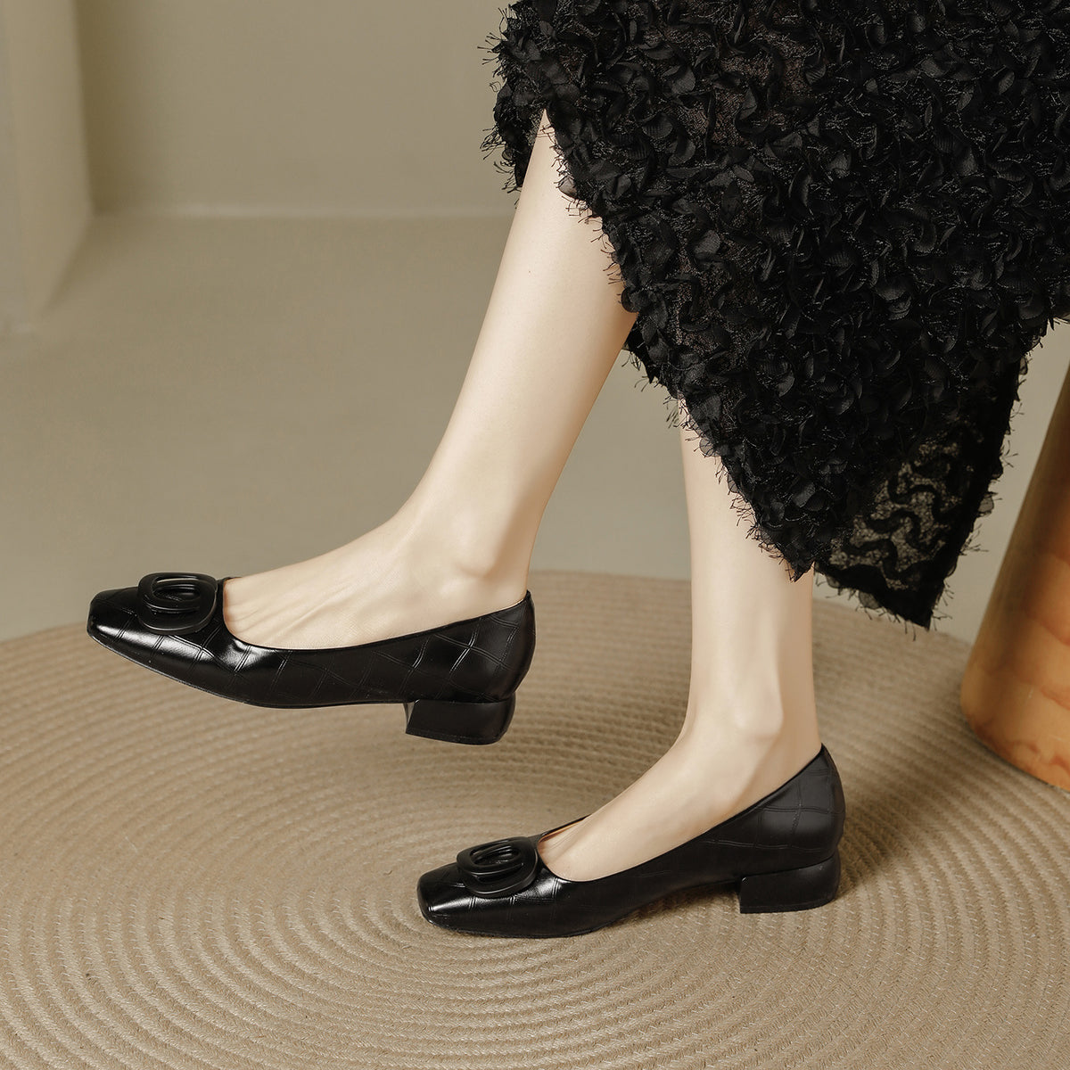 Roserow | Women’s Retro Square-Toe Block Heel Loafers