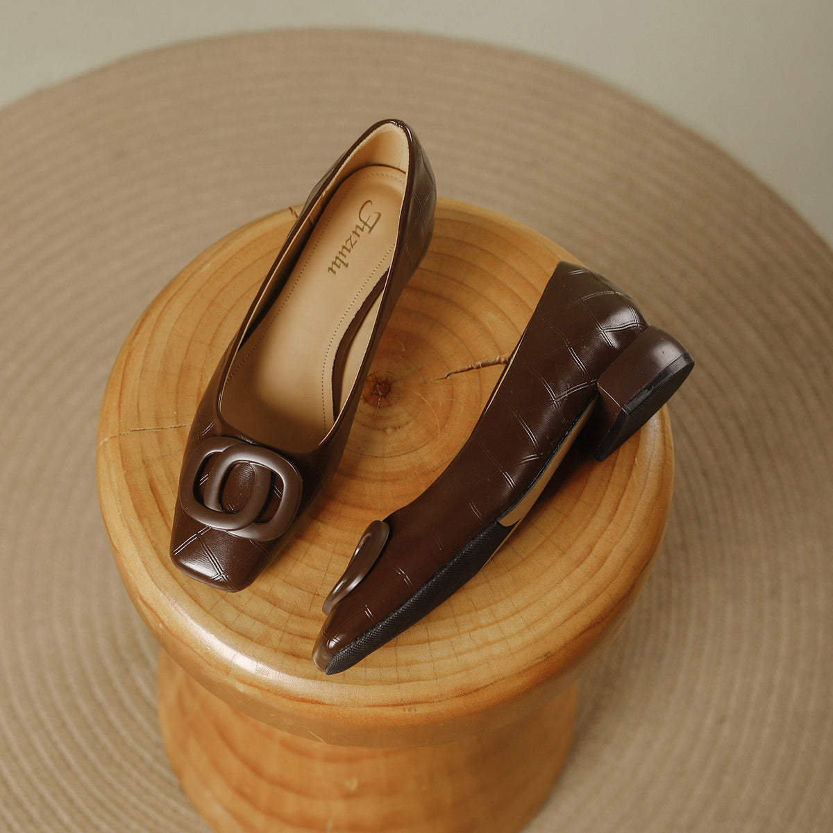 Roserow | Women’s Retro Square-Toe Block Heel Loafers