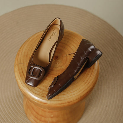 Roserow | Women’s Retro Square-Toe Block Heel Loafers