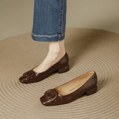 Roserow | Women’s Retro Square-Toe Block Heel Loafers