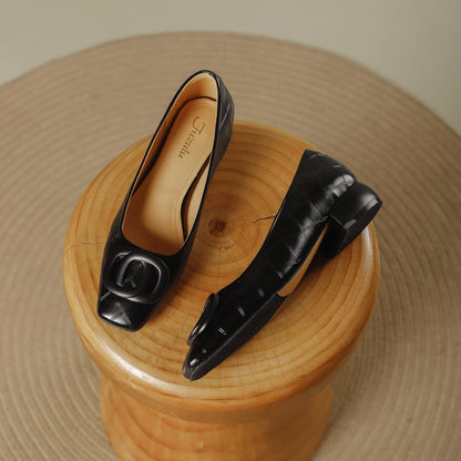 Roserow | Women’s Retro Square-Toe Block Heel Loafers