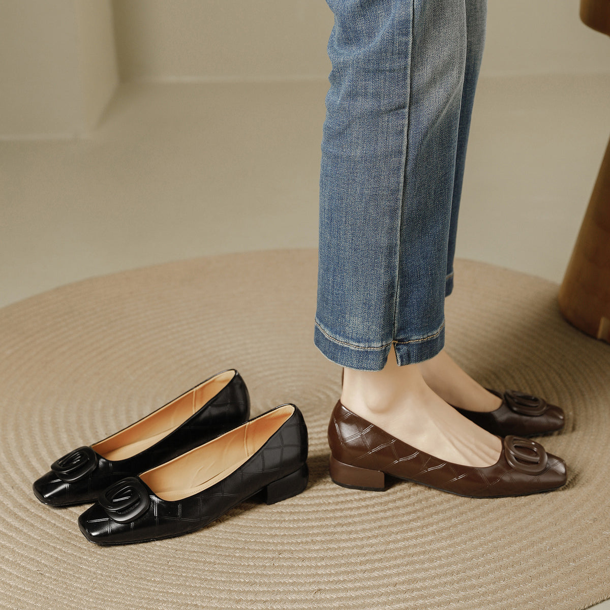 Roserow | Women’s Retro Square-Toe Block Heel Loafers