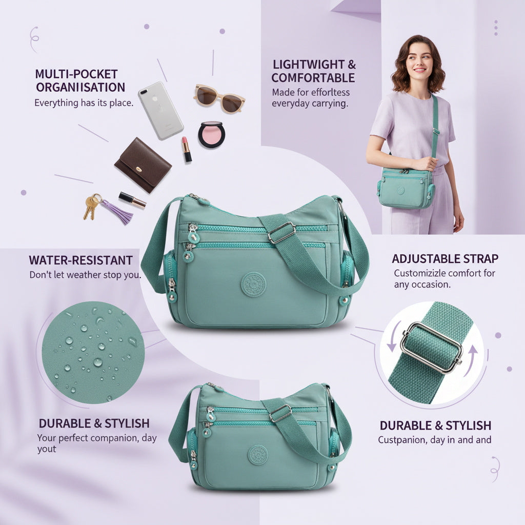 Roserow | Lightweight Multi-Pocket Crossbody Bag