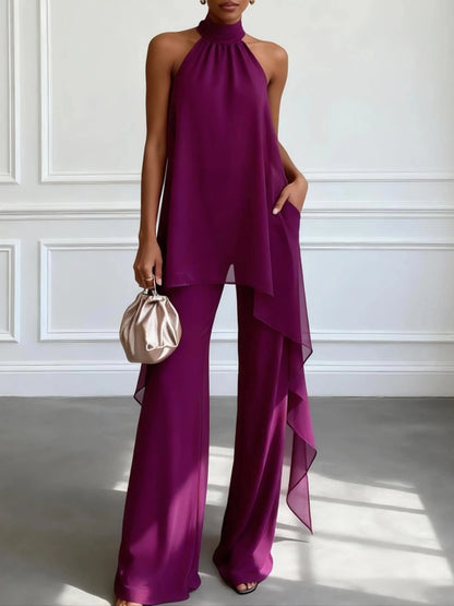 Savannah | Elegant Halter Top And Wide-Leg Pants Set