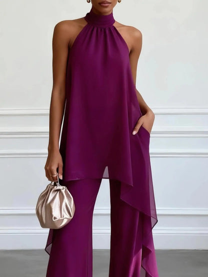 Savannah | Elegant Halter Top And Wide-Leg Pants Set